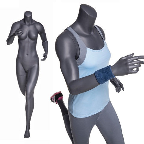 Running Headless Female Mannequin: Matte Grey