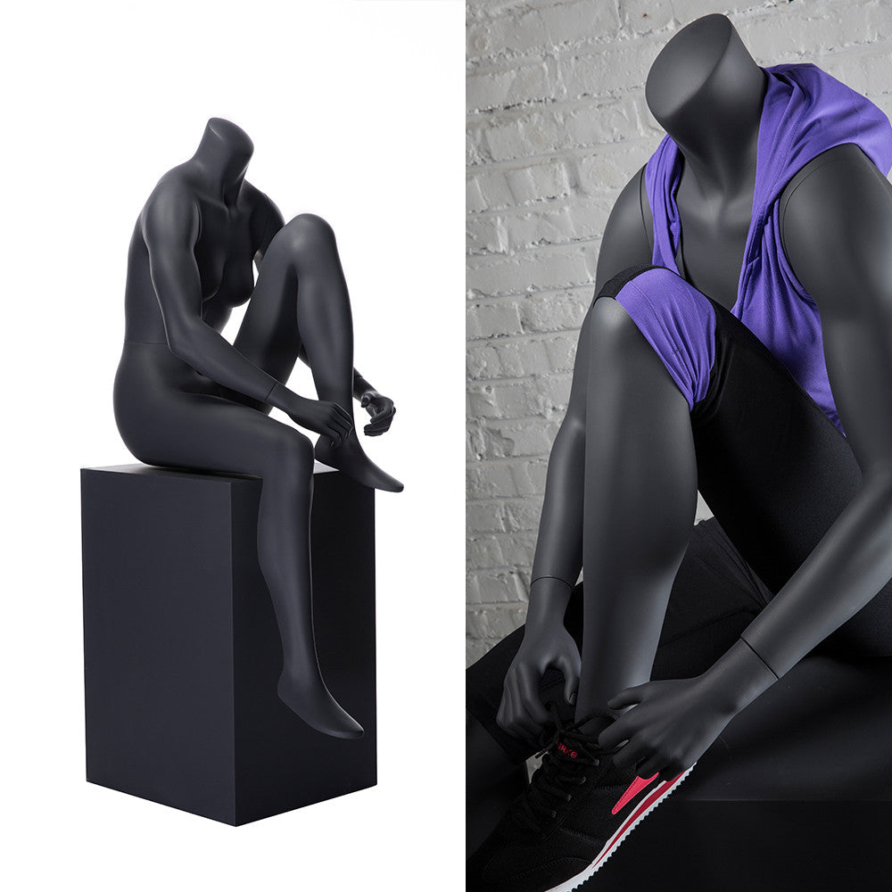 Sports Headless Female Mannequin Tying Her Shoe: Matte Black