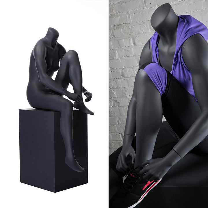 Sports Headless Female Mannequin Tying Her Shoe: Matte Black