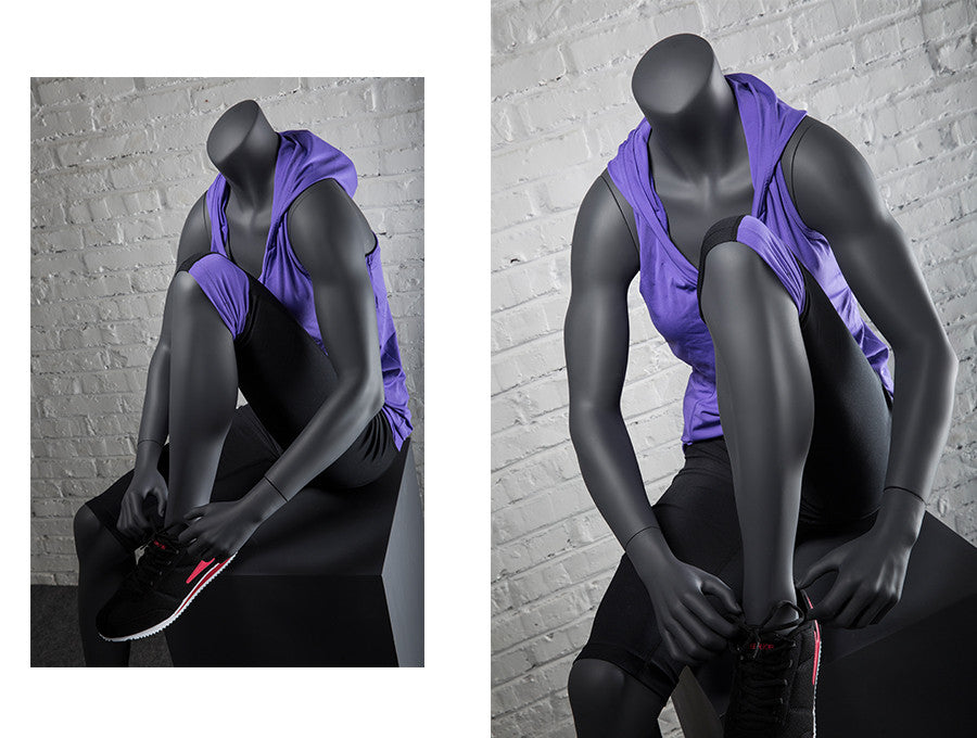 Sports Headless Female Mannequin Tying Her Shoe: Matte Black