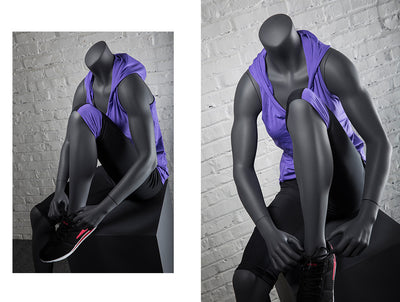Sports Headless Female Mannequin Tying Her Shoe: Matte Black