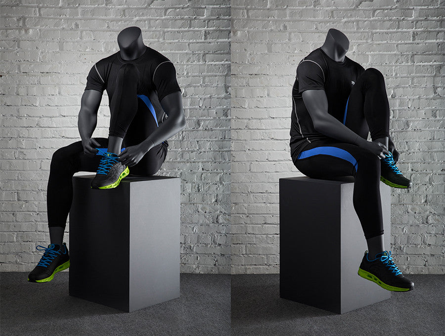 Sports Headless Male Mannequin  Putting on Shoes: Matte Gray