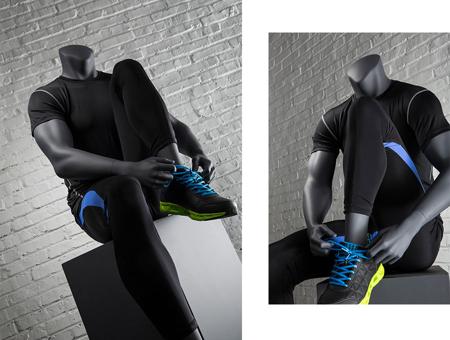 Sports Headless Male Mannequin Putting on Shoes: Matte Gray