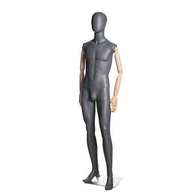 Egghead Male Full Body Mannequin with Wooden Arms 1: Matte Grey