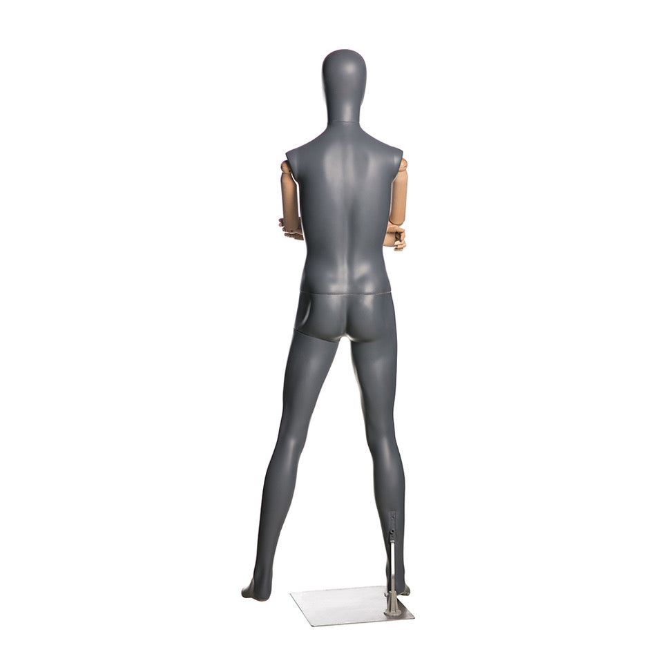 Egghead Male Full Body Mannequin with Wooden Arms 2: Matte Grey