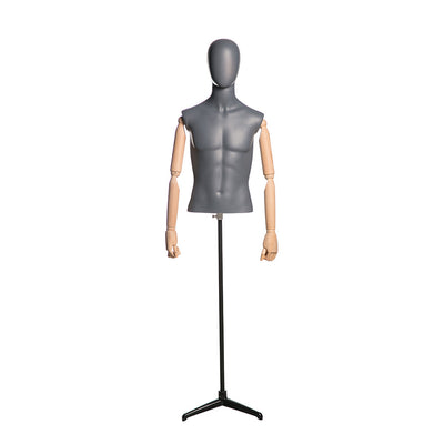 Egghead Male 1/2 Mannequin Torso with Wooden Arms 7: Matte Grey
