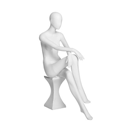 Bebe 3: Female Egghead Mannequin Matte White in a Sitting Position
