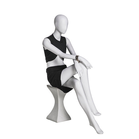 Bebe 3: Female Egghead Mannequin Matte White in a Sitting Position