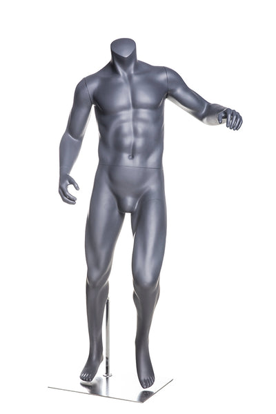 Soccer Playing Male Mannequin in Dribbling Pose: Silver/Matte Grey