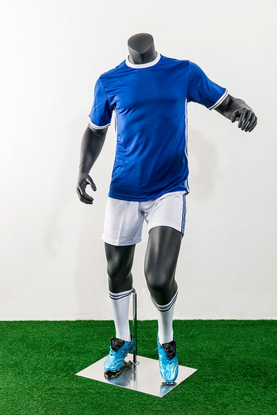 Soccer Playing Male Mannequin in Dribbling Pose: Silver/Matte Grey