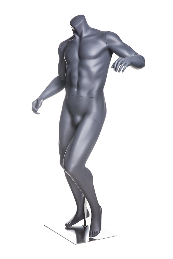 Soccer Playing Male Mannequin in Dribbling Pose: Silver/Matte Grey