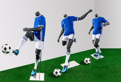 Soccer Playing Male Mannequin in Dribbling Pose: Silver/Matte Grey