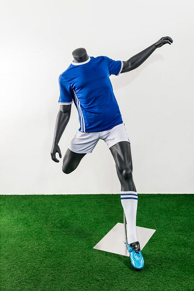 Soccer Playing Male Mannequin in Passing Pose: Silver/Matte Grey