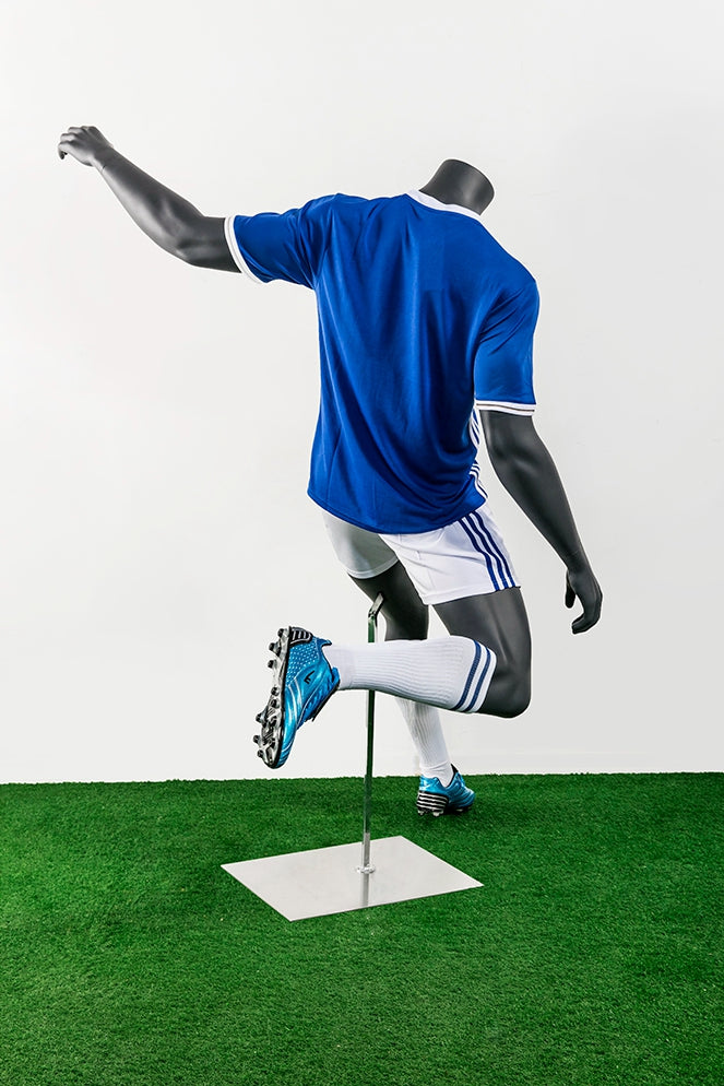 Soccer Playing Male Mannequin in Passing Pose: Silver/Matte Grey