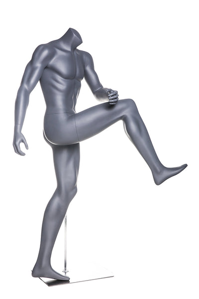 Soccer Playing Male Mannequin in Shooting Pose: Silver/Matte Grey