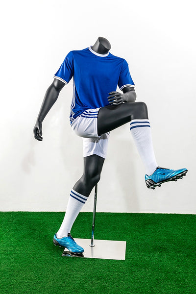 Soccer Playing Male Mannequin in Shooting Pose: Silver/Matte Grey