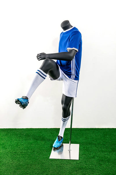 Soccer Playing Male Mannequin in Shooting Pose: Silver/Matte Grey