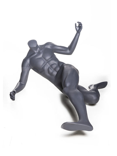 Soccer Playing Male Mannequin in Tackling Pose: Silver/Matte Grey