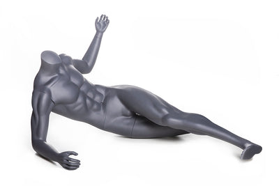Soccer Playing Male Mannequin in Tackling Pose: Silver/Matte Grey