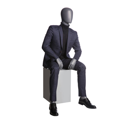 Egghead Male Full Body Mannequin in Sitting Position: Matte Grey