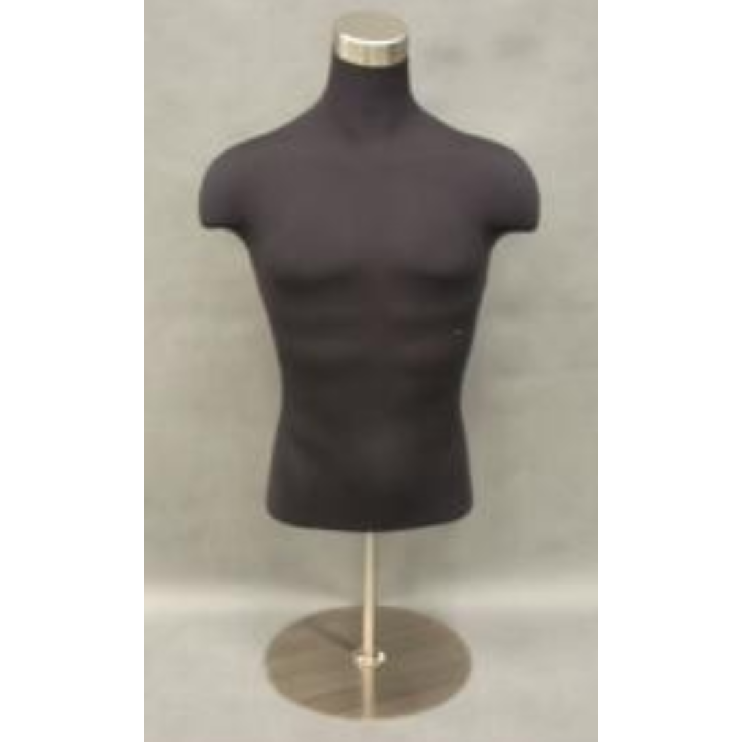 Male Body Form Black Jersey w/Shoulders on Table Top Stand