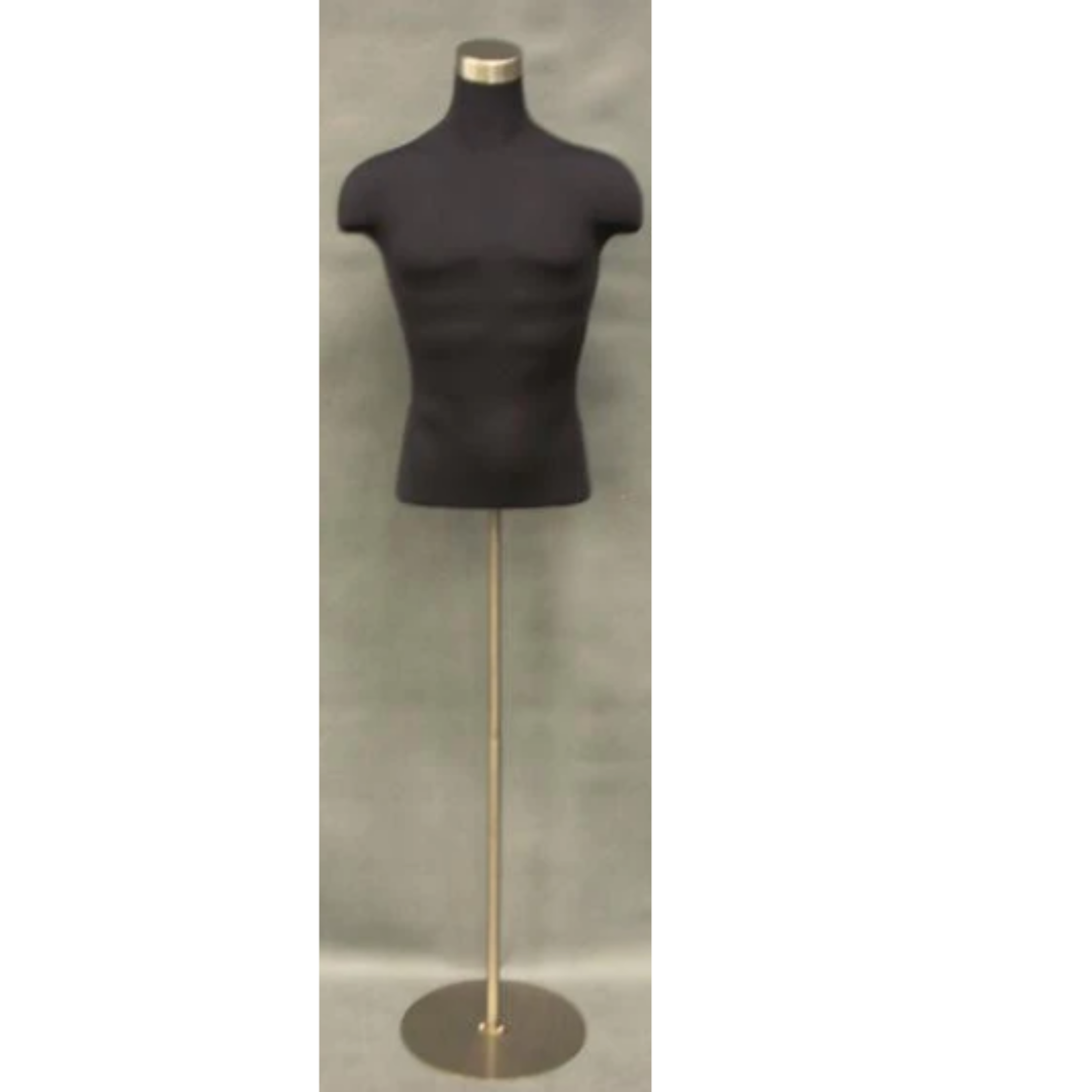 Male Body Form Black Jersey w/ Shoulders on Metal Stand