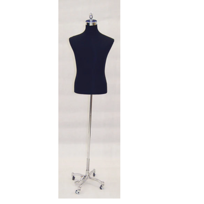 Male Dress Form: Black Jersey on Chrome Wheeled Base