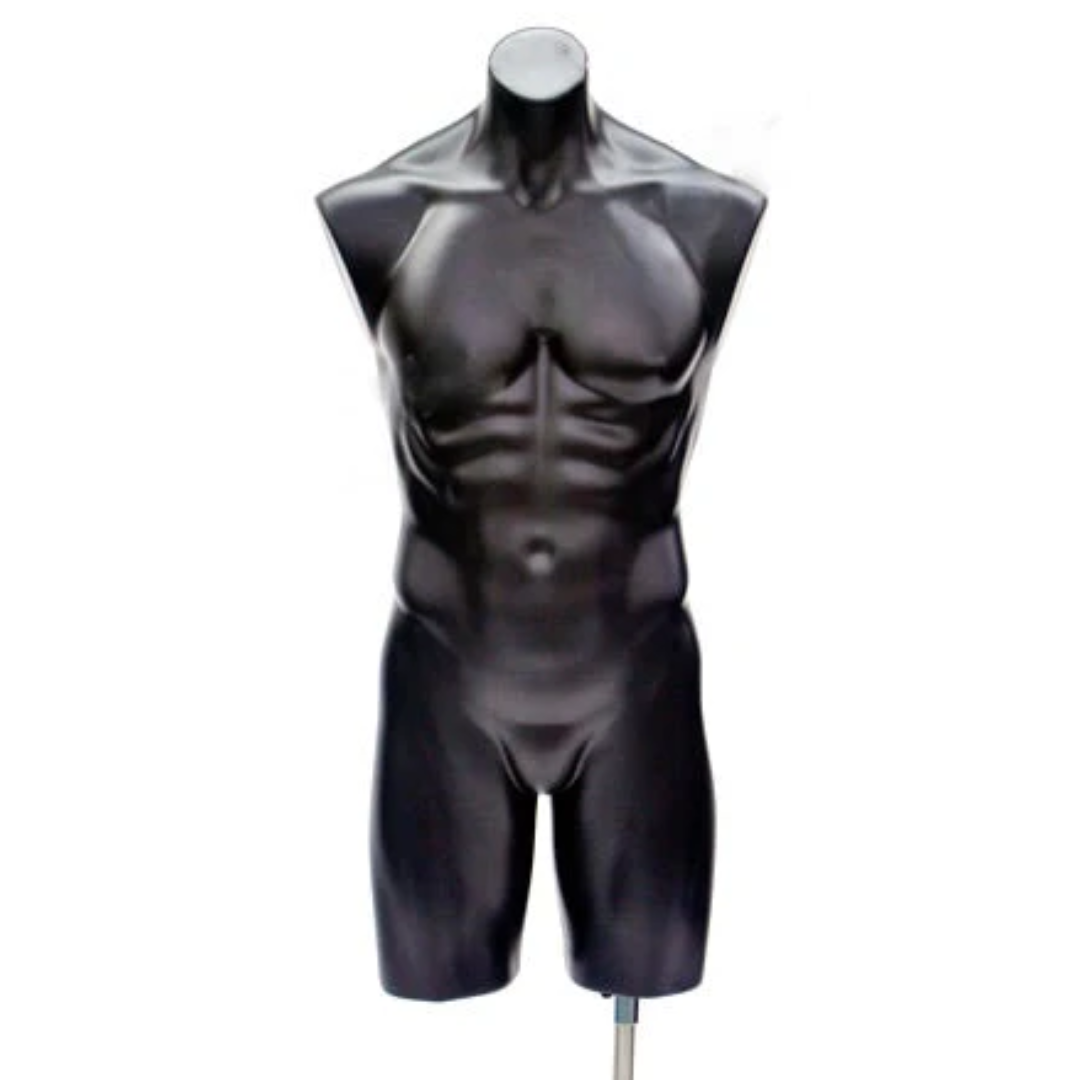 Plastic Male 3/4 Mannequin Torso Black: With  Stand