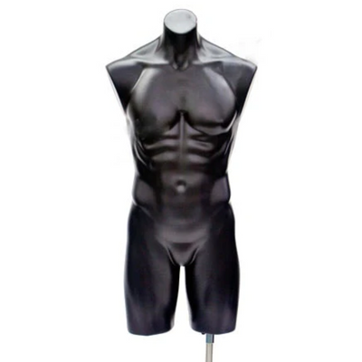 Plastic Male 3/4 Mannequin Torso Black: With  Stand