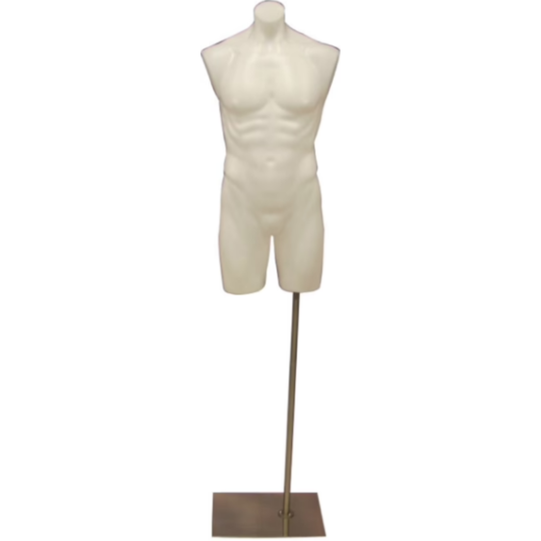 Plastic Male 3/4 Mannequin Torso White: With Stand