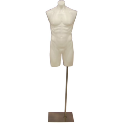 Plastic Male 3/4 Mannequin Torso White: With Stand