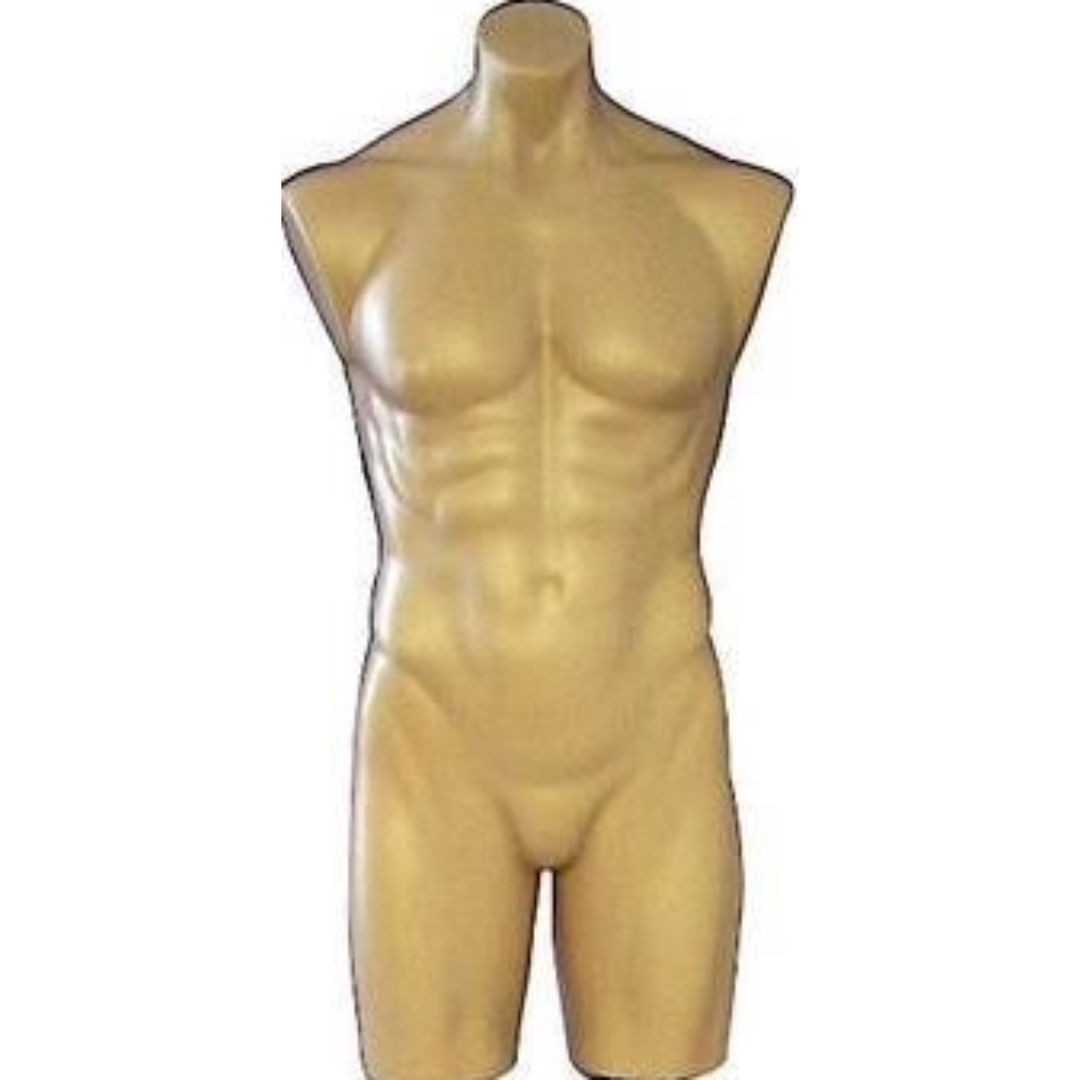 Plastic Male 3/4 Mannequin Torso  Without Stand: Tan