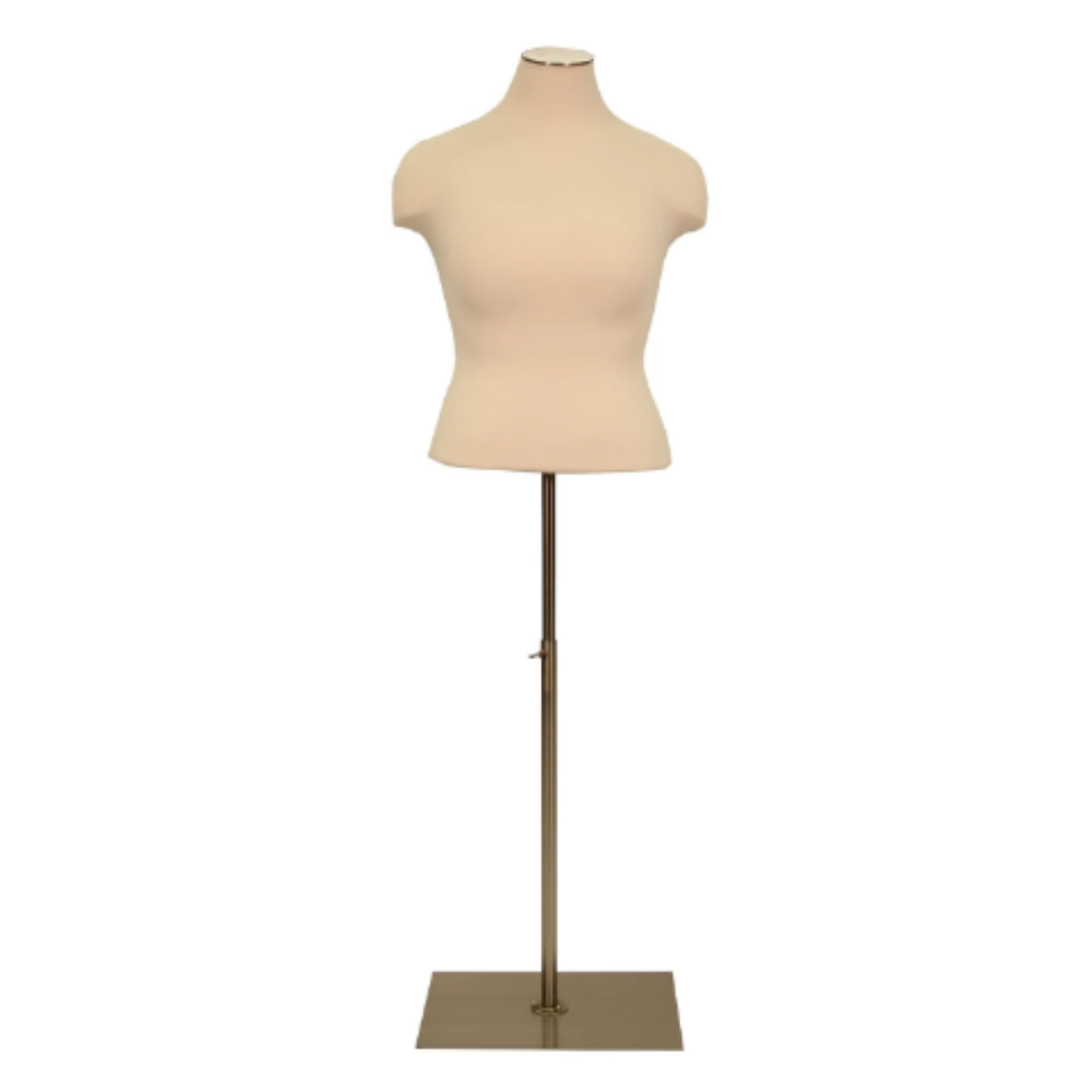 Plus-Size Female Dress Form: White Jersey on Metal Base