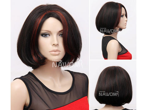 Female Wig: Dark Brown Pageboy with Red Highlights