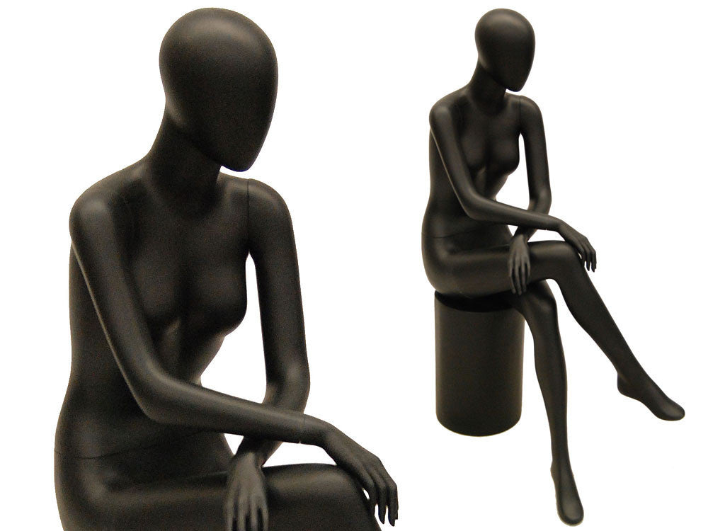 Sasha 3 Sitting Egghead Female Mannequin: Matte Black