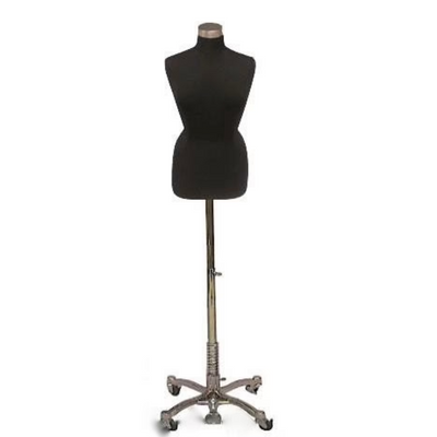 Plus-Size Body Form:Black Jersey on Chrome Wheeled Base,  Size 14/16