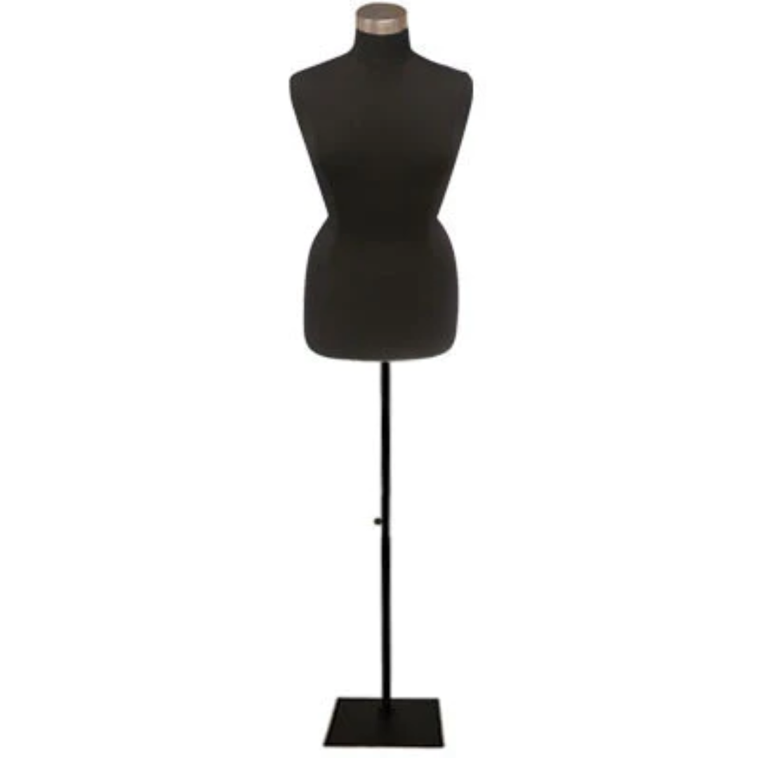 Plus-Size Female Body Form: Black Jersey on Metal Base, Size 14/16
