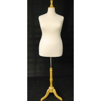 Plus-Size Female Body Form: White Jersey on Natural Wood Tripod Base, Size 14/16