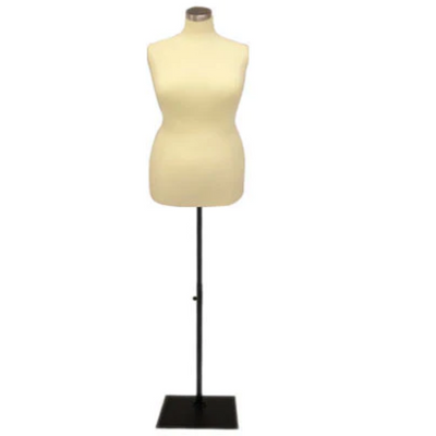Plus-Size Female Body Form: White Jersey on Black Metal Base, Size 14/16