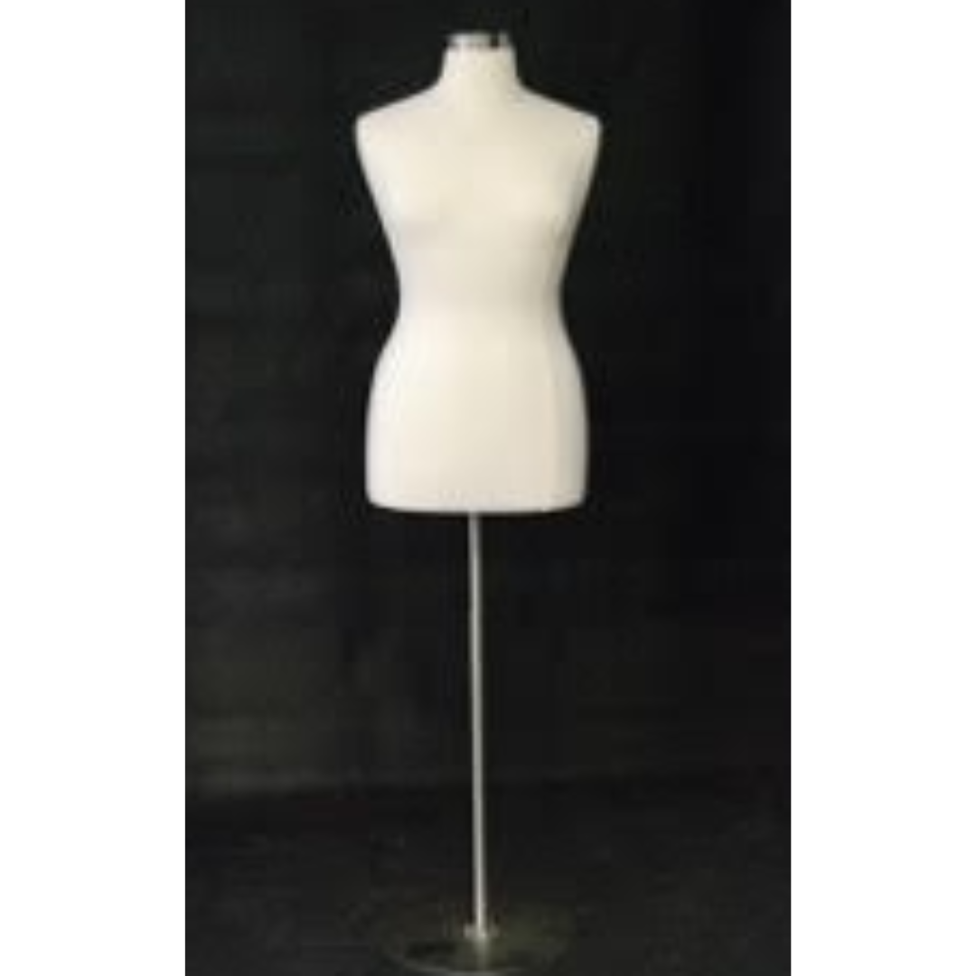 Plus-Size Female Body Form: White Jersey on Round Metal Base, Size 14/16