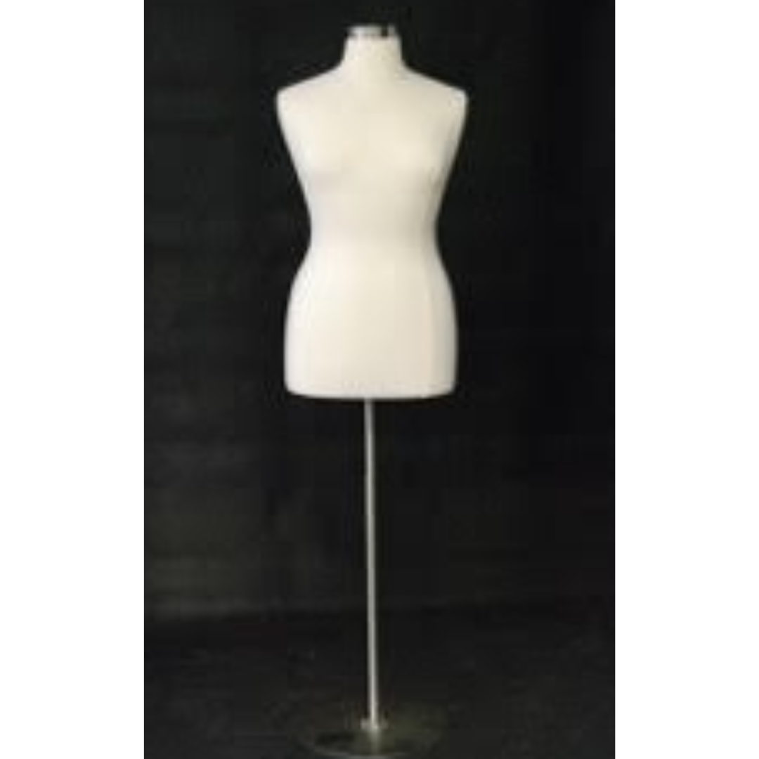 Size 14/16 White Jersey Plus Size Body Form with Round Gold Metal Base