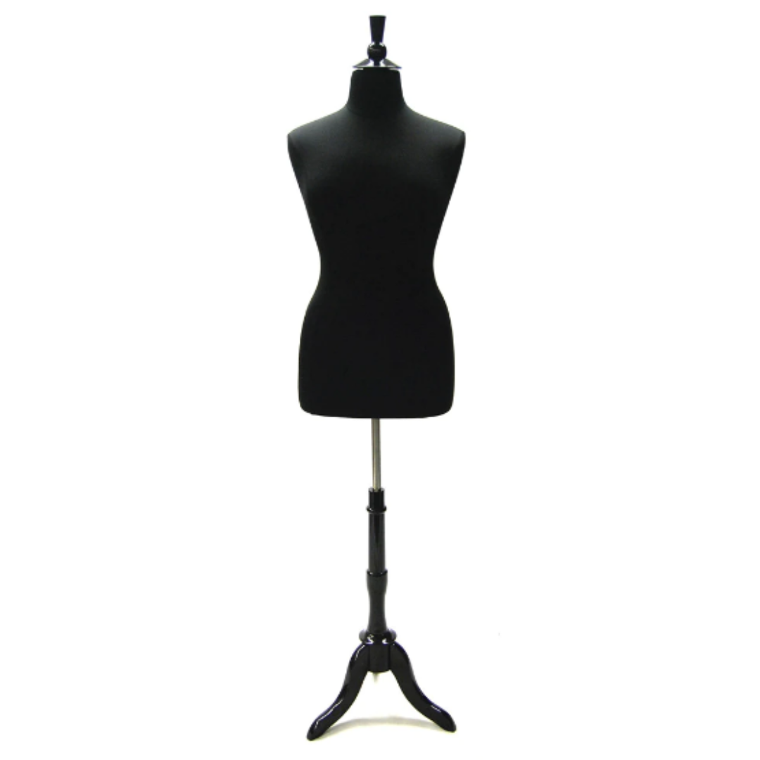 Plus-Size Female Body Form: Black Jersey on Tripod Base, Size 14/16