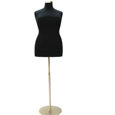 Plus-Size Female Body Form: Black Jersey on Round Chrome Base, Size 18/20