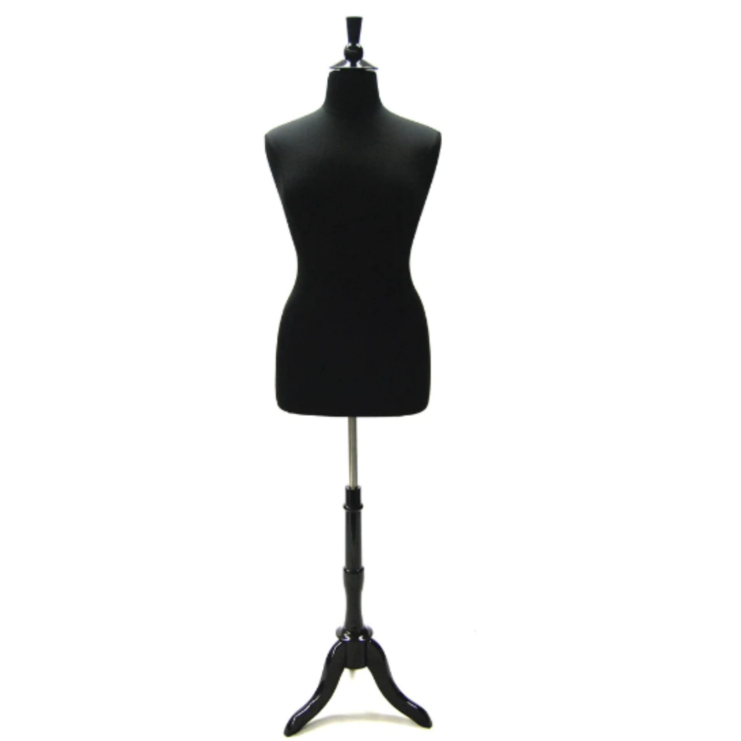 Plus-Size Female Body Form: Black Jersey on Tripod Base, Size 18/20