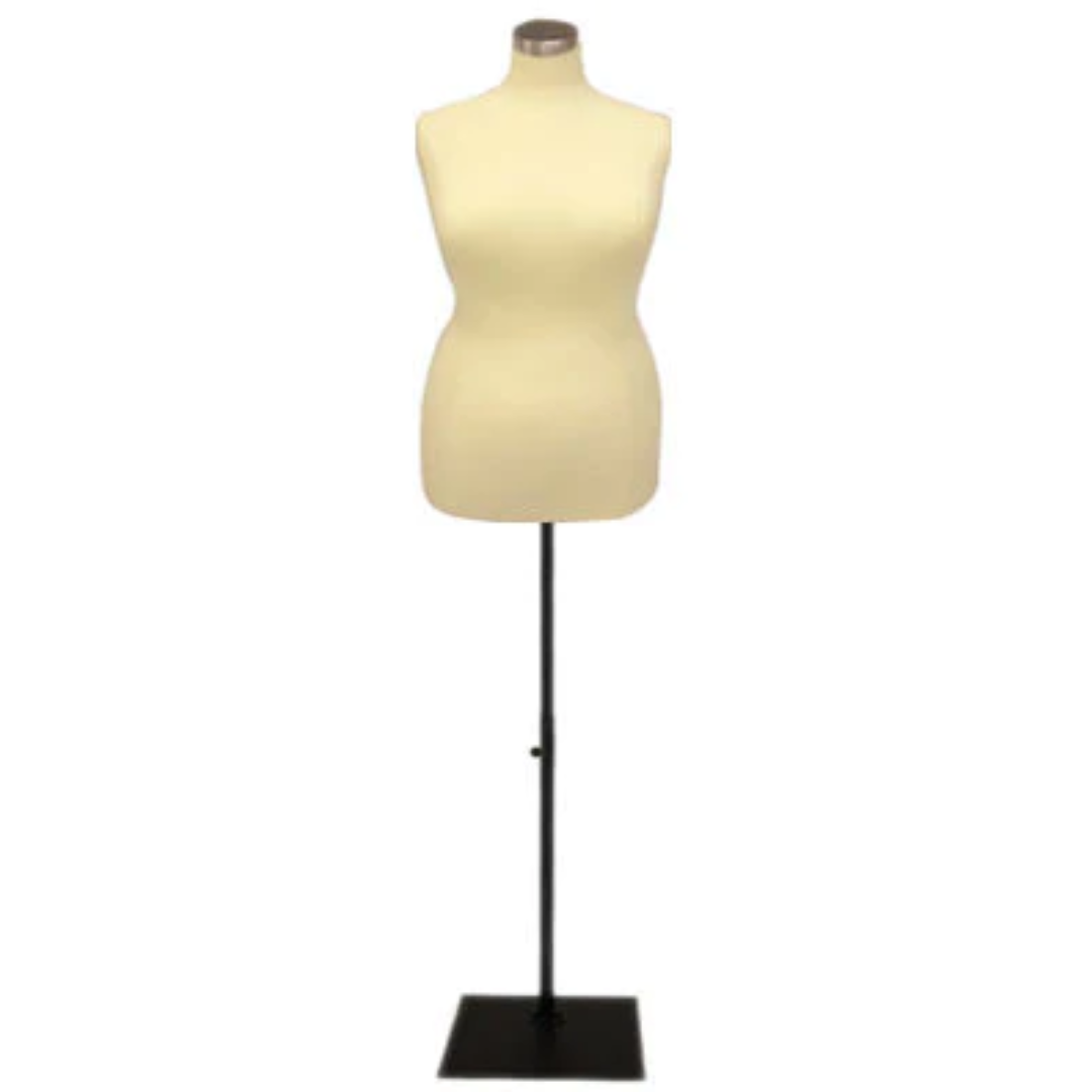 Plus-Size Female Body Form: White Jersey on Black Metal Base, Size 18/20