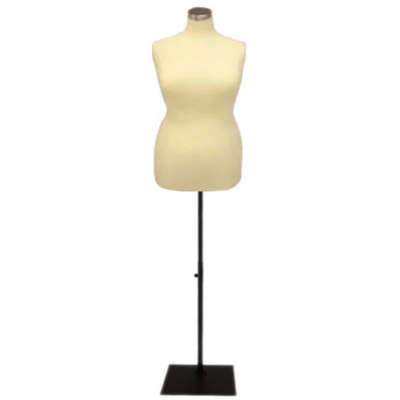 Plus-Size Female Body Form: White Jersey on Black Metal Base, Size 18/20