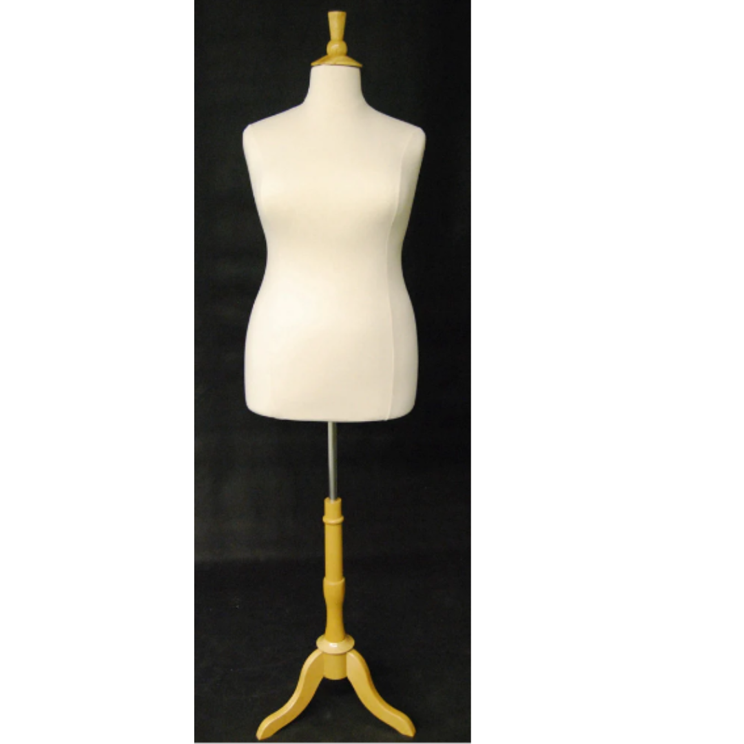 Size 18/20 White Jersey Plus Size Body Form with Natural Wooden Tripod