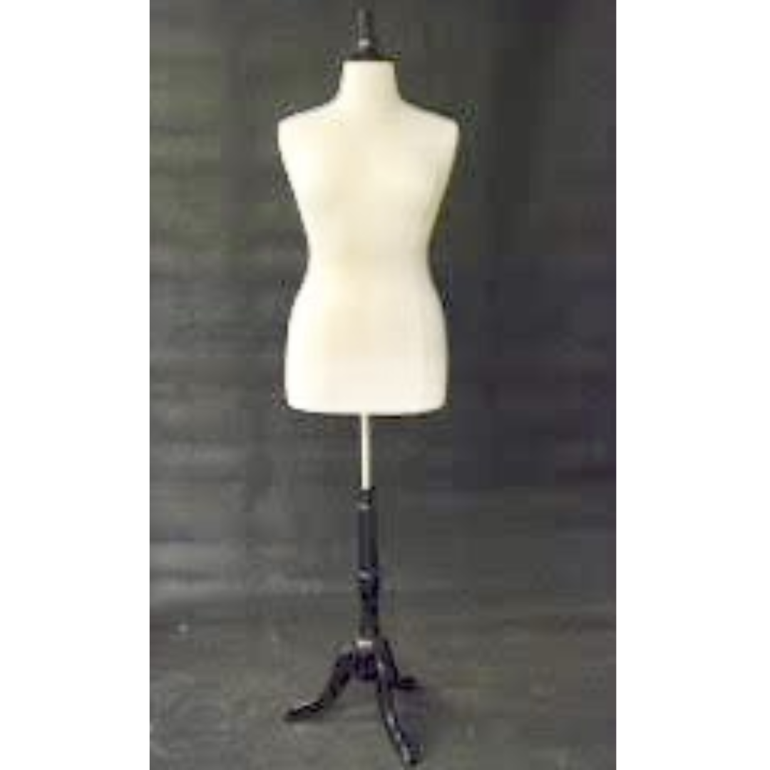Plus-Size Female Body Form:  White Jersey on Black Wooden Tripod, Size 18/20