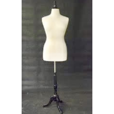 Plus-Size Female Body Form: White Jersey on Black Wooden Tripod Base, Size 14/16