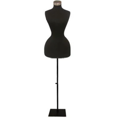 Wasp Waist Corset Dress Form: Black Jersey on Black Metal Base